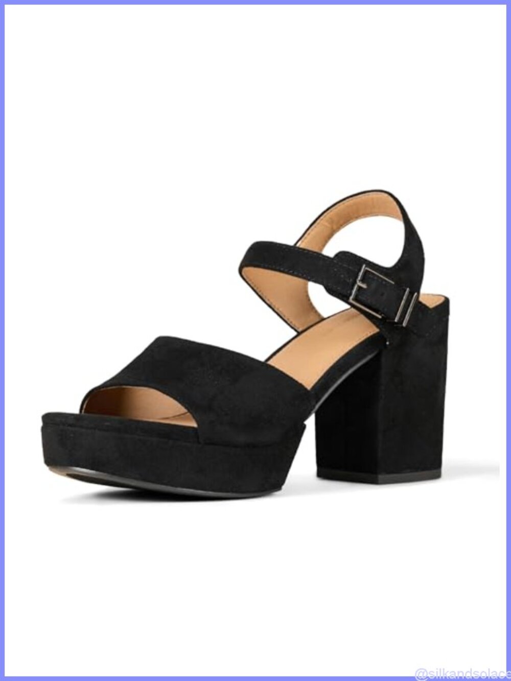 Women's Platform Block Heel Sandals Ankle Strap Faux Suede Padded Insole
